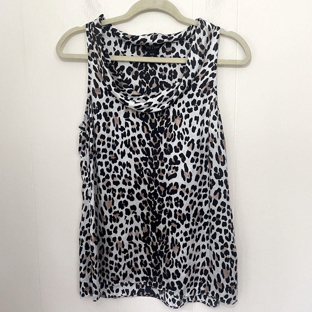 White House Black Market Silk Sleeveless Leopard Print Top Cowlneck ~ Size M